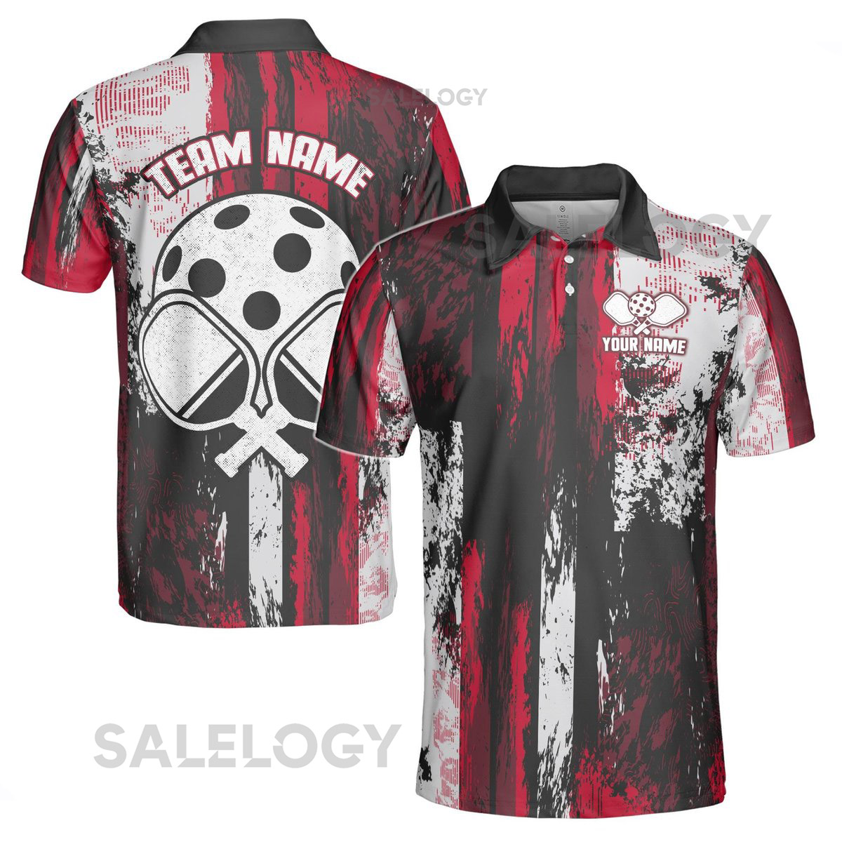 Custom Name Team Name Grunge Art Pickleball Player Men39s Polo Shirt S-5XL_198
