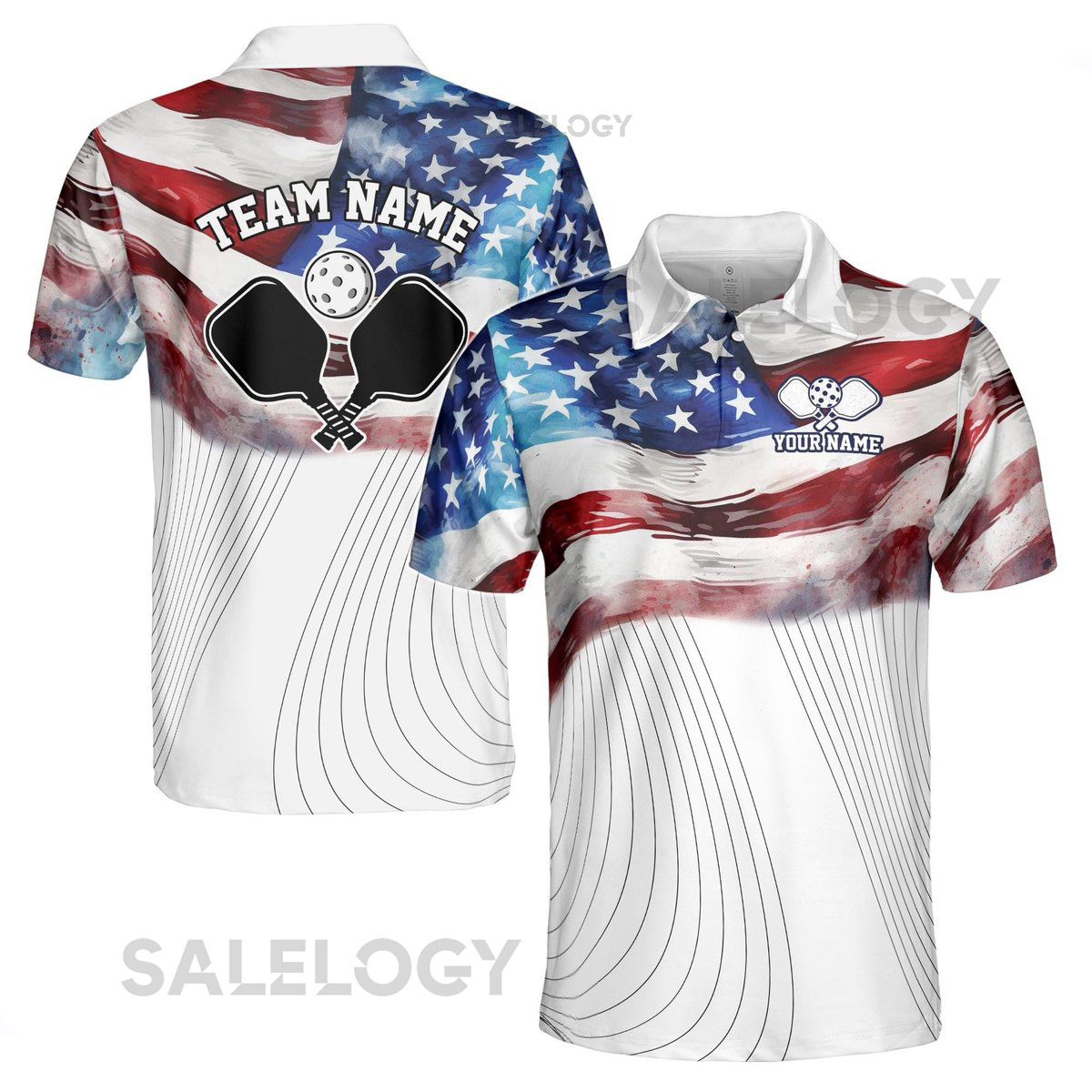 Personalized Name American Flag Patrotic Pickleball Men's Polo Shirt S-5XL_566