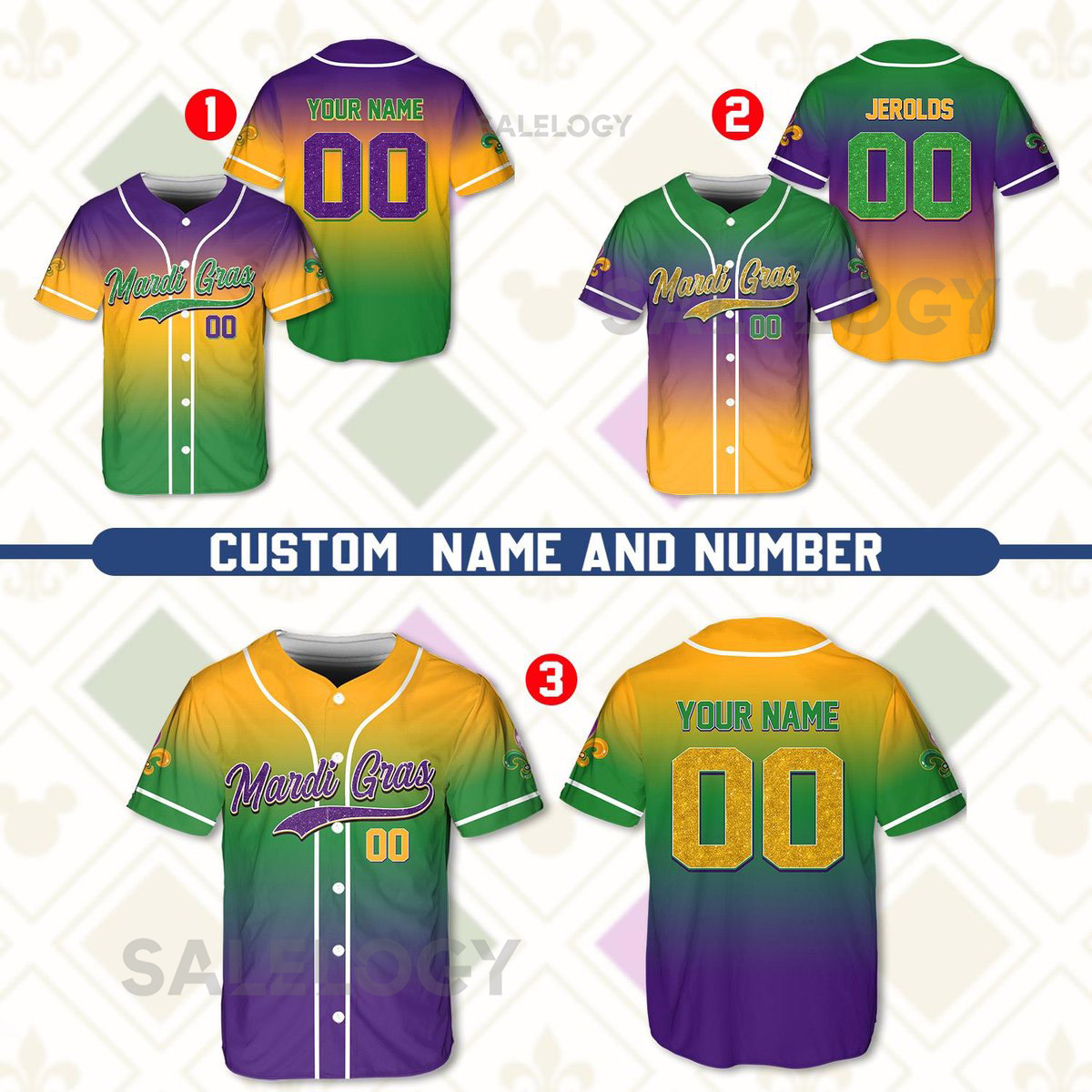 Personalized Mardi Gras Baseball Jersey Custom Name And Number Baseball Jersey Mardi Gras Carnival Jersey Gift For Family Matching_235