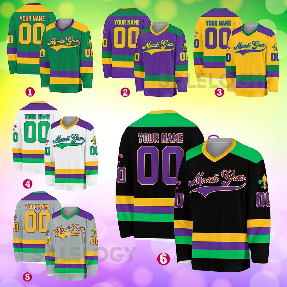 Personalized Mardi Gras Hockey Jersey Custom Name Mardi Gras Hockey Jersey Hockey Jersey Uniform For Hockey Fans Mardi Gras Outfit_12