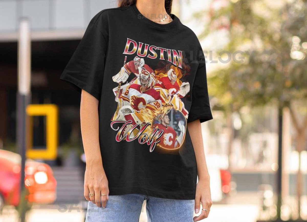 Dustin Wolf Shirt Vintage 90s Calgary Flames NHL Goalie Hockey Design Retro Bootleg Gift Classic Graphic Tee Unisex T-Shirt Limited Edition_128