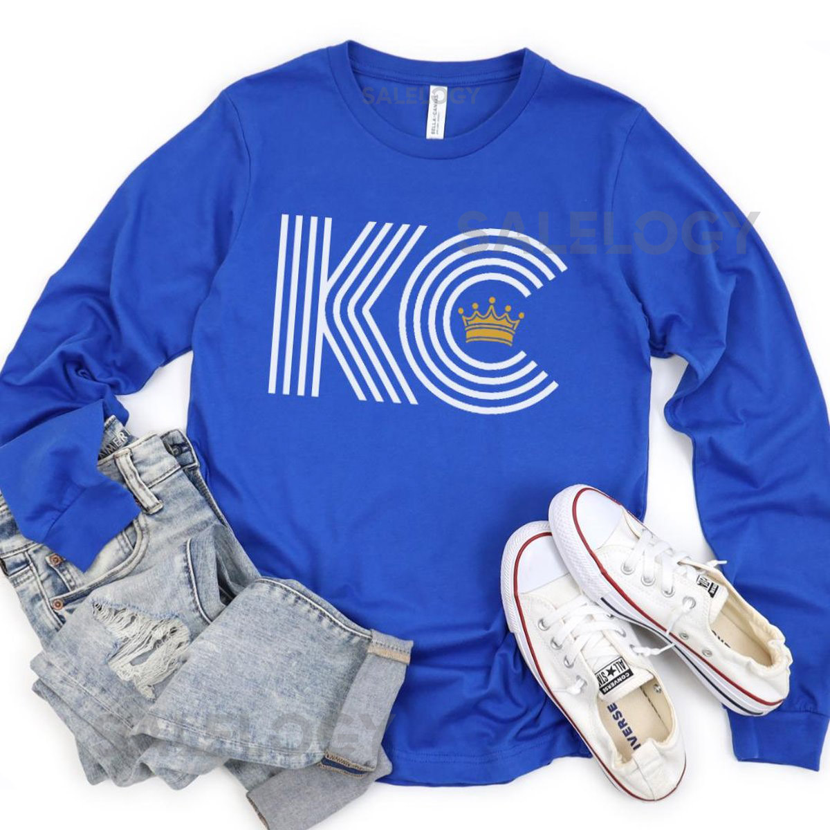 Kansas City Royals Long Sleeve Shirt KC Crown Baseball Tee_423