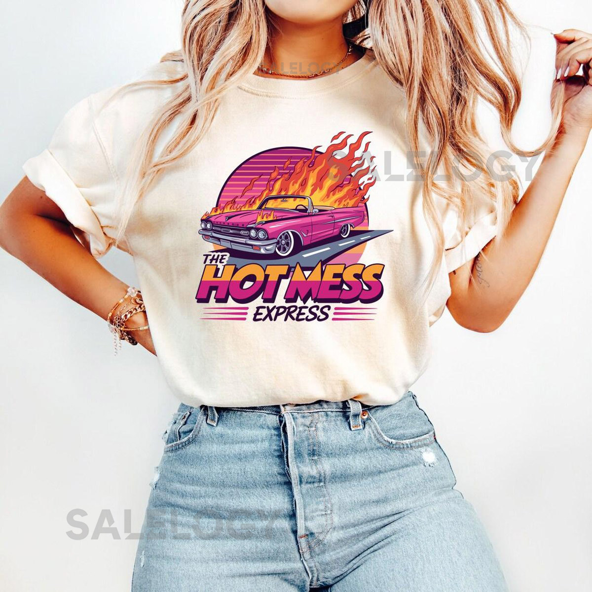 The Hot Mess Express Graphic Tee Vintage Car Design T-shirt Funny Retro Shirt Trendy Car Lover Apparel Streetwear with Flames Cool Summ_397