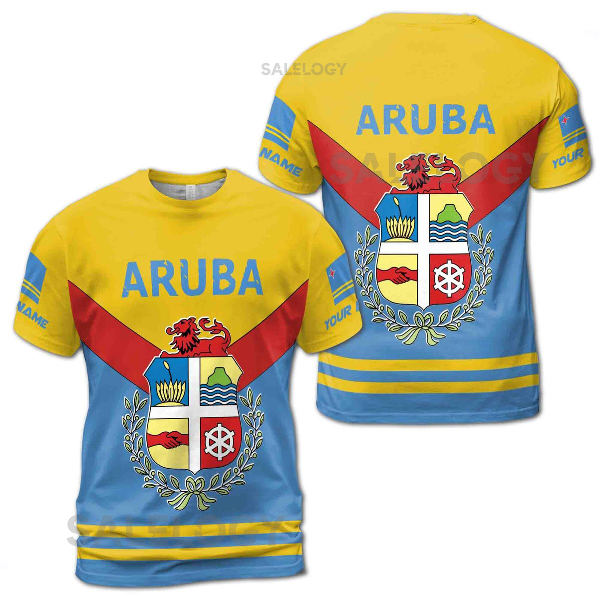 Custom Name Aruba Coat Of Arms Men39s T-Shirt S-5XL_14