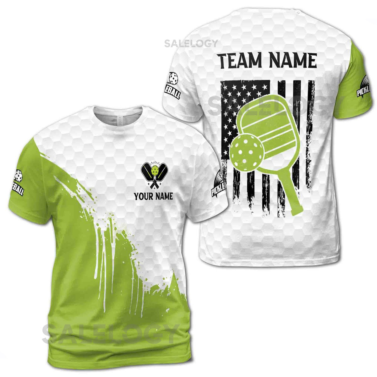 Personalized Name Team America Flag Pickleball Lover Men39s T-shirt S-5XL_248