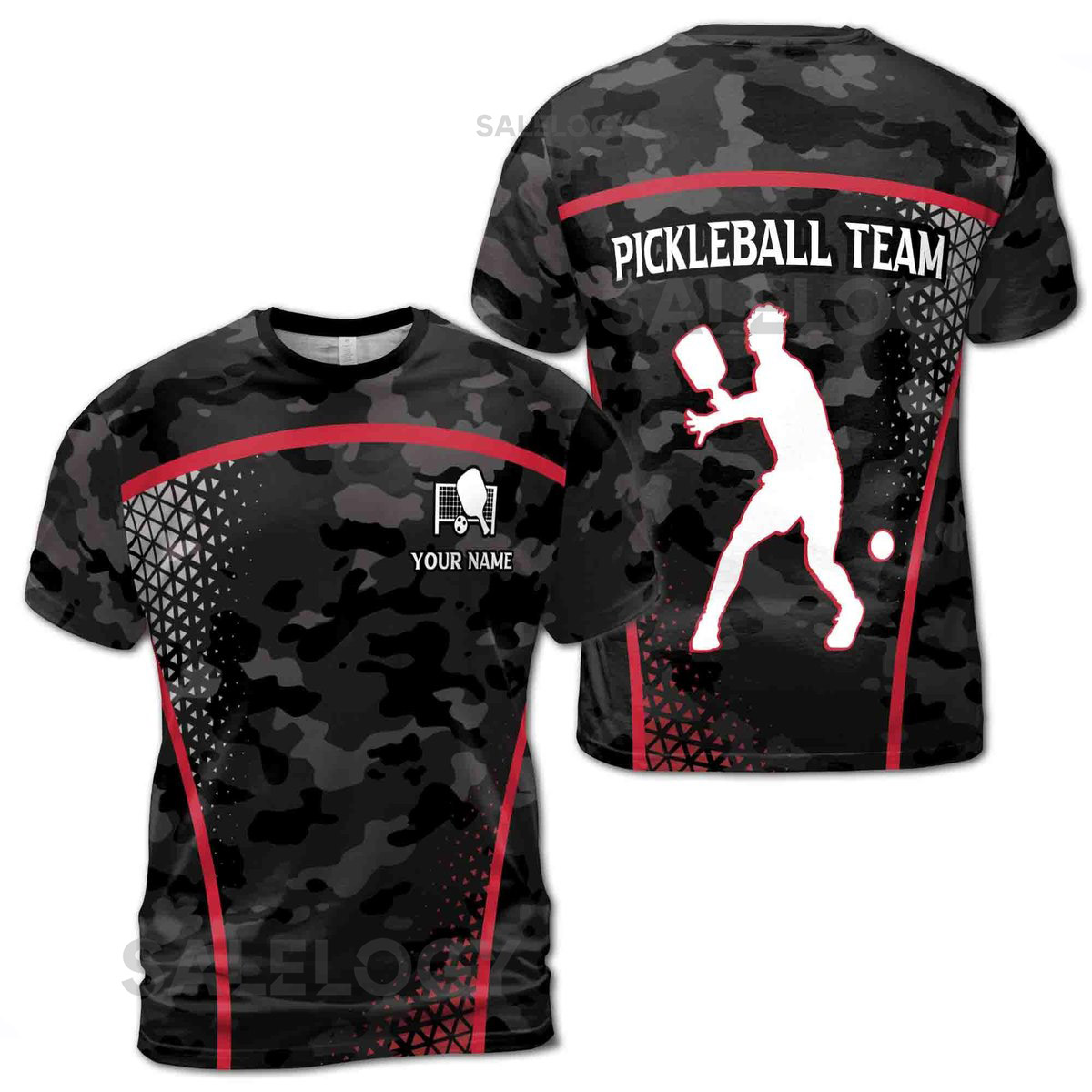 Customized Name Team Grunge Camo Pattern Pickleball Lover Men39s T-Shirt S-5XL_189