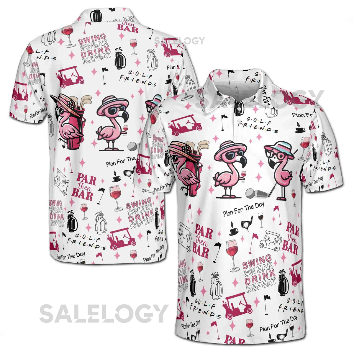 Funny Adorable Flamingo Par Then Bar Men's Polo Shirt S-5XL_481