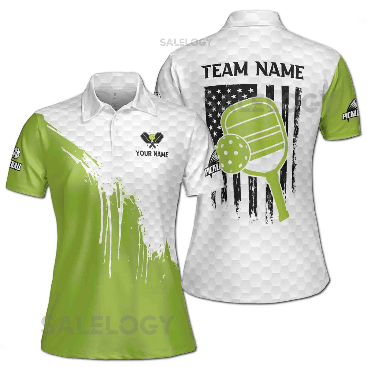 Personalized Name Team America Flag Pickleball Lover Women's Polo Shirt S-5XL_577