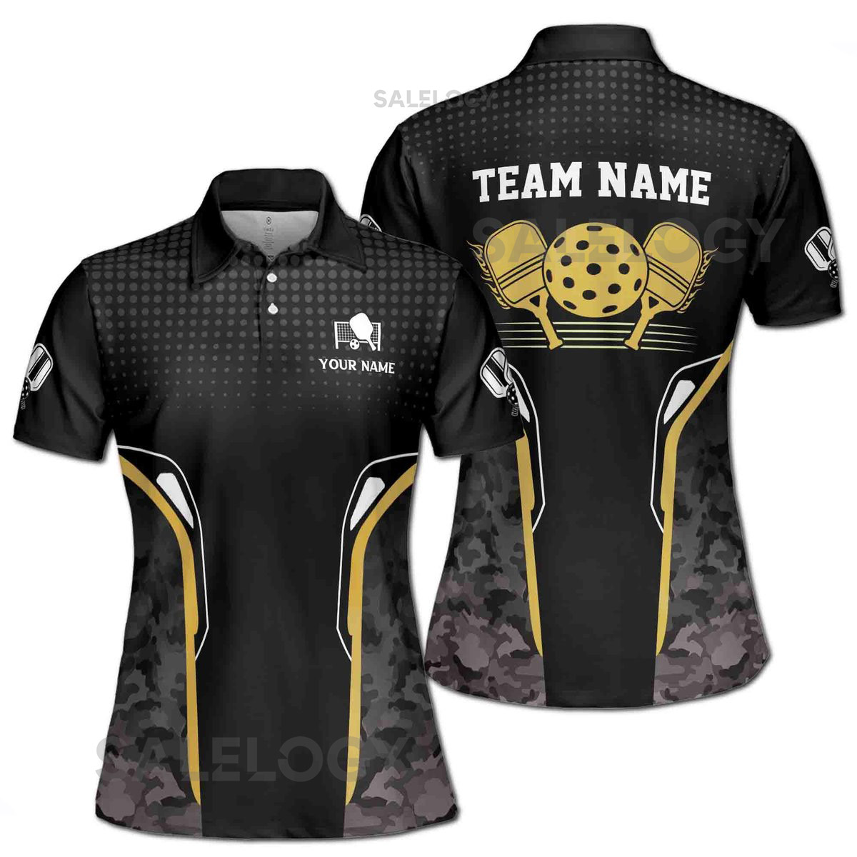 Personalized Name Gray Camo Pattern Pickleball Women's Polo Shirt S-5XL_570