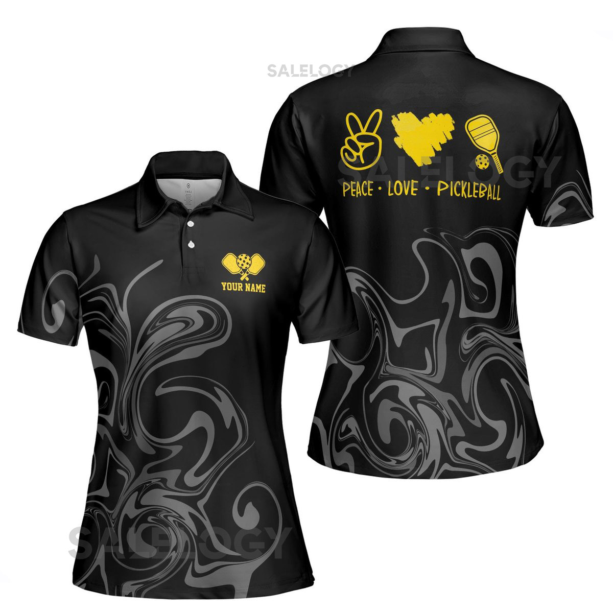 Custom Name Peace Love Pickleball Marble Pattern Women39s Polo Shirt S-5XL_142