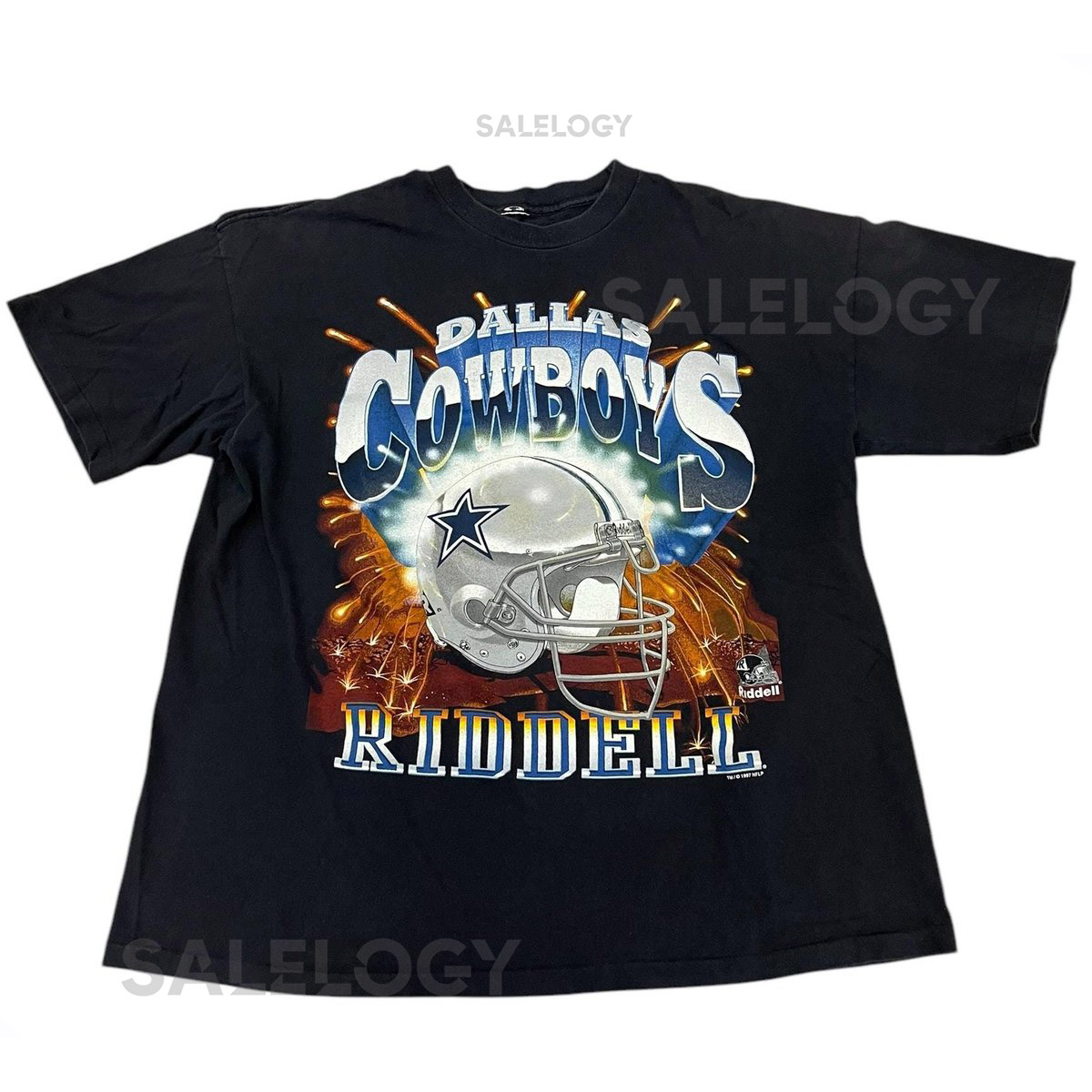 Vintage Dallas Cowboys Riddell 1997 Helmet T-shirt Fireworks NFL Football 90s_539