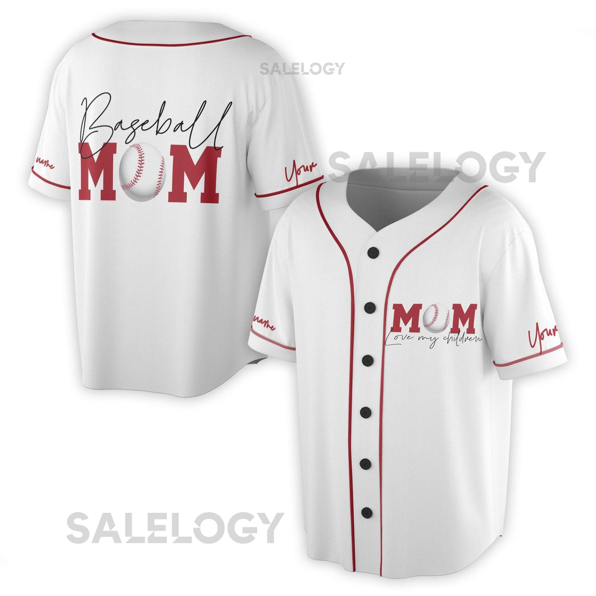 Custom Name Baseball Mom Love My Children Baseball Jersey S-5XL_9