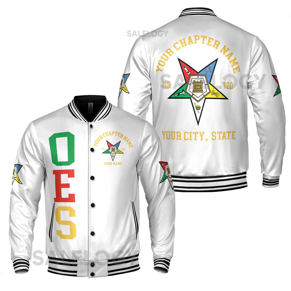 Custom OES Order of Eastern Star Pentagon Down Emblem AFAM Unisex Varsity Jacket_24