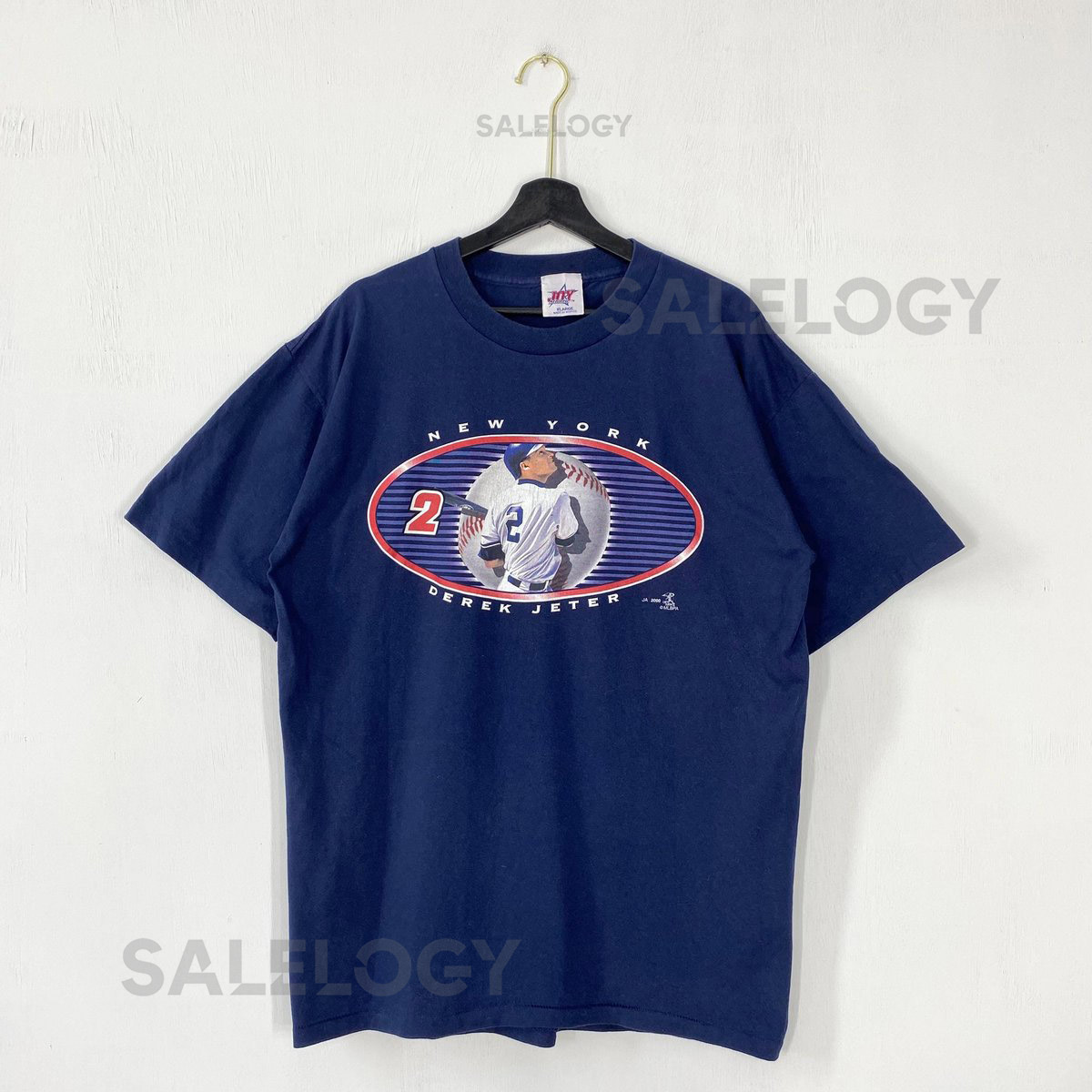 Vintage New York Yankees T-Shirt Derek Jeter MLB Sportswear Single Stitch Blue XLarge_514