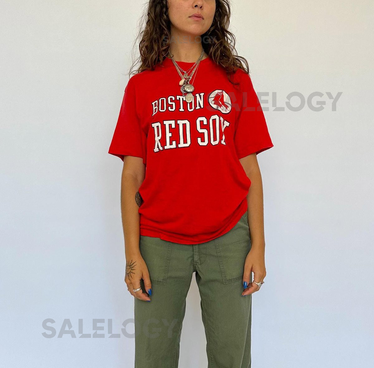 Vintage 1980s American baseball t-shirt red and white Boston Red Sox tee L_586