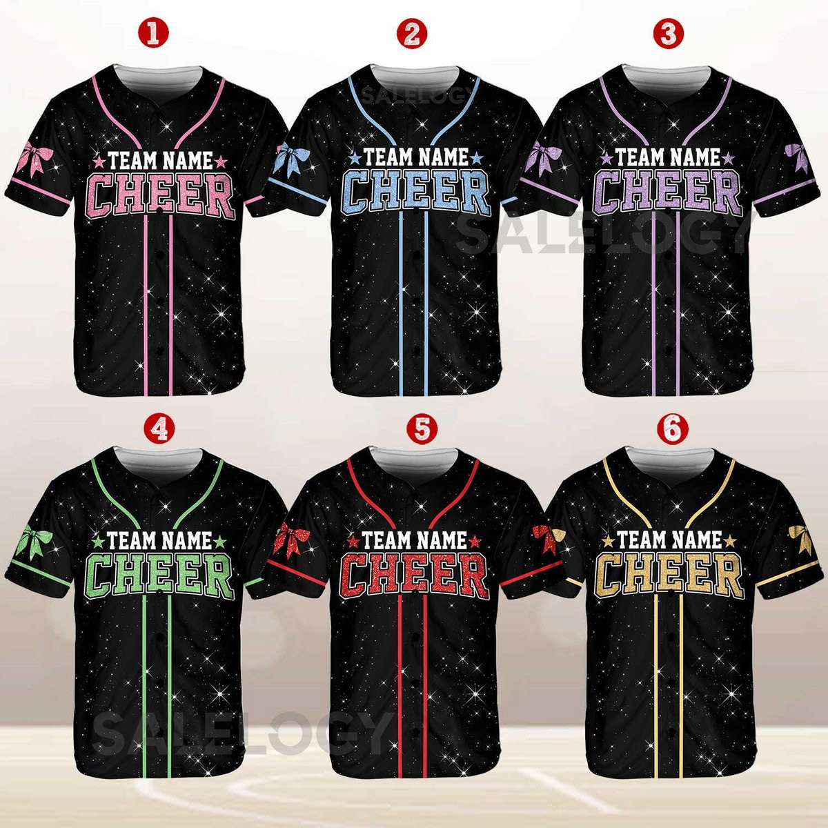 Personalized Team Name Number Bow Ribbon Baseball Jersey Custom Glitter Cheer Baseball Jersey Glitter Jersey Shirt For Cheerleader_684
