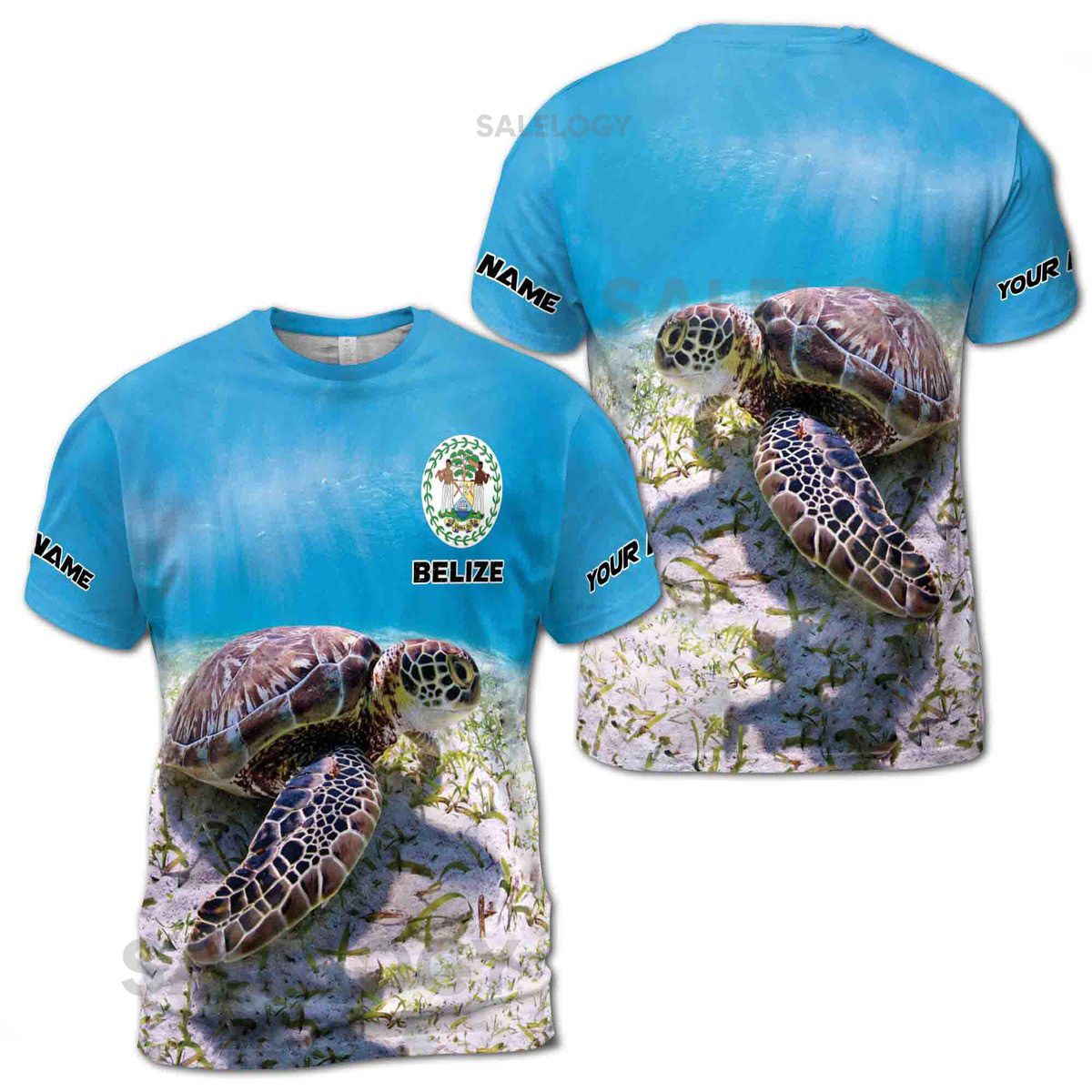 Personalized Turtle Patriotic Belize Coat Of Arms Men39s T-shirt S-5XL_258