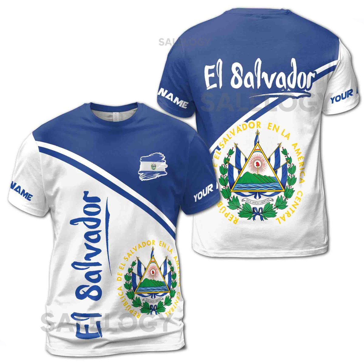 Customized Your Name El Salvador Coat Of Arms Men39s T-shirt S-5XL_202