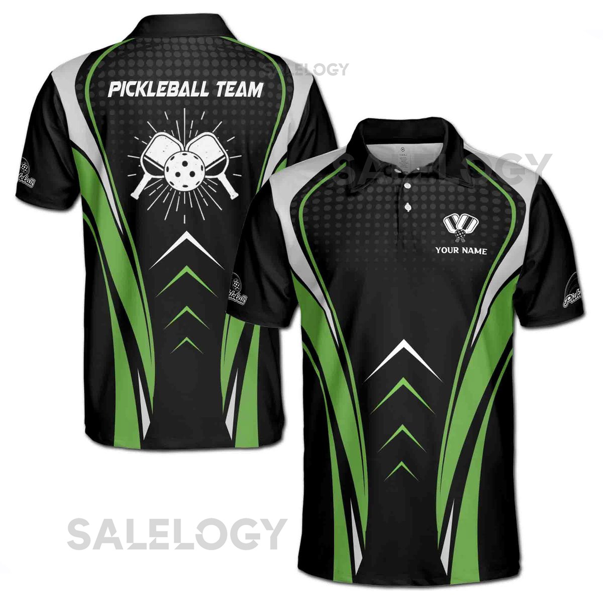 Personalized Name Team Pickleball Lover Black Green Men's Polo Shirt S-5XL_582
