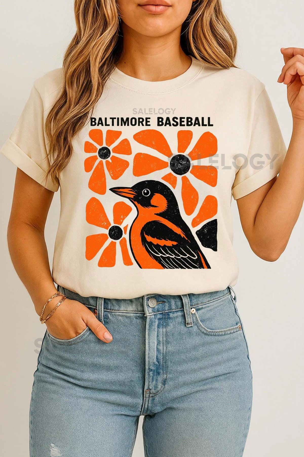 Baltimore Baseball Retro Flower T-Shirt Vintage-Style Baseball Graphic Tee_36