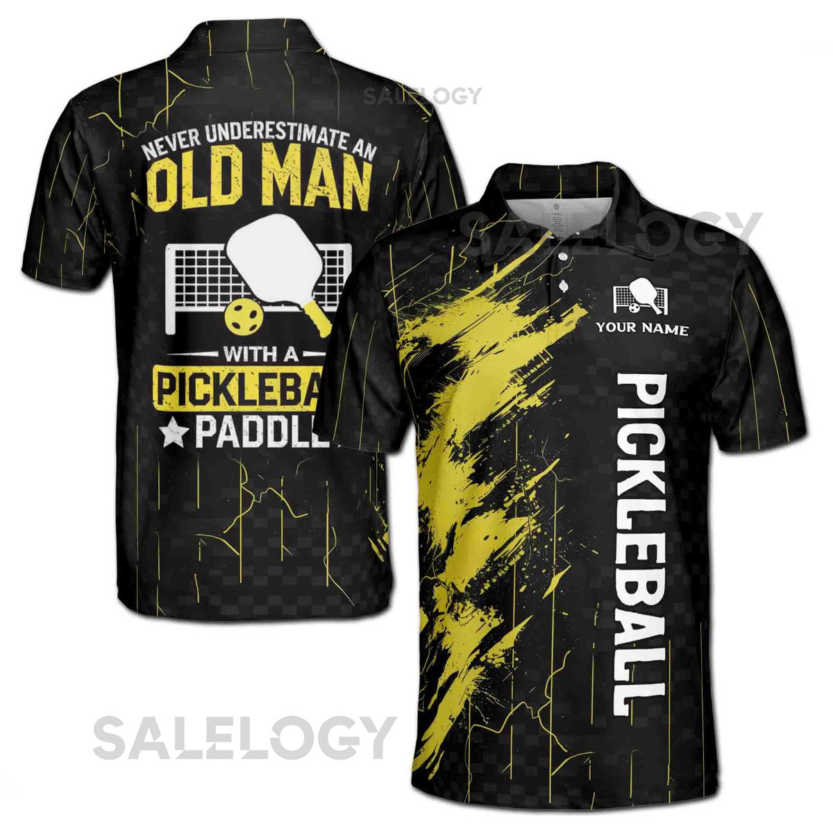 Custom Never Underestimate An Old Man With A Pickleball Paddle Men39s Polo S-5XL_224