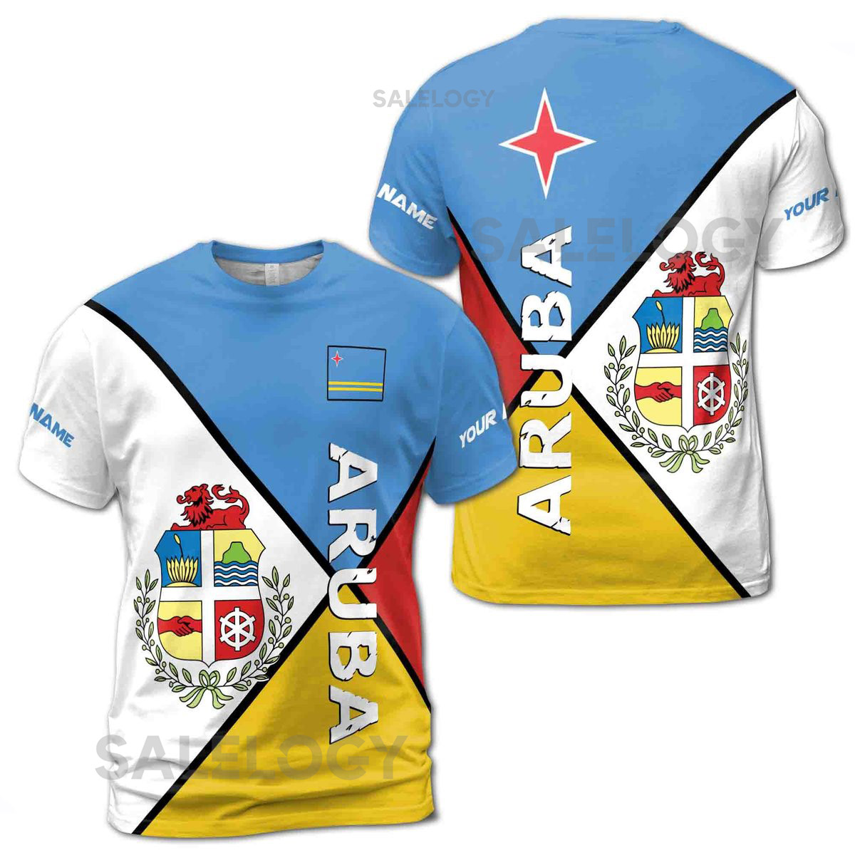 Custom Name Patriotic Aruba Coat Of Arms Men39s T-shirt S-5XL_77