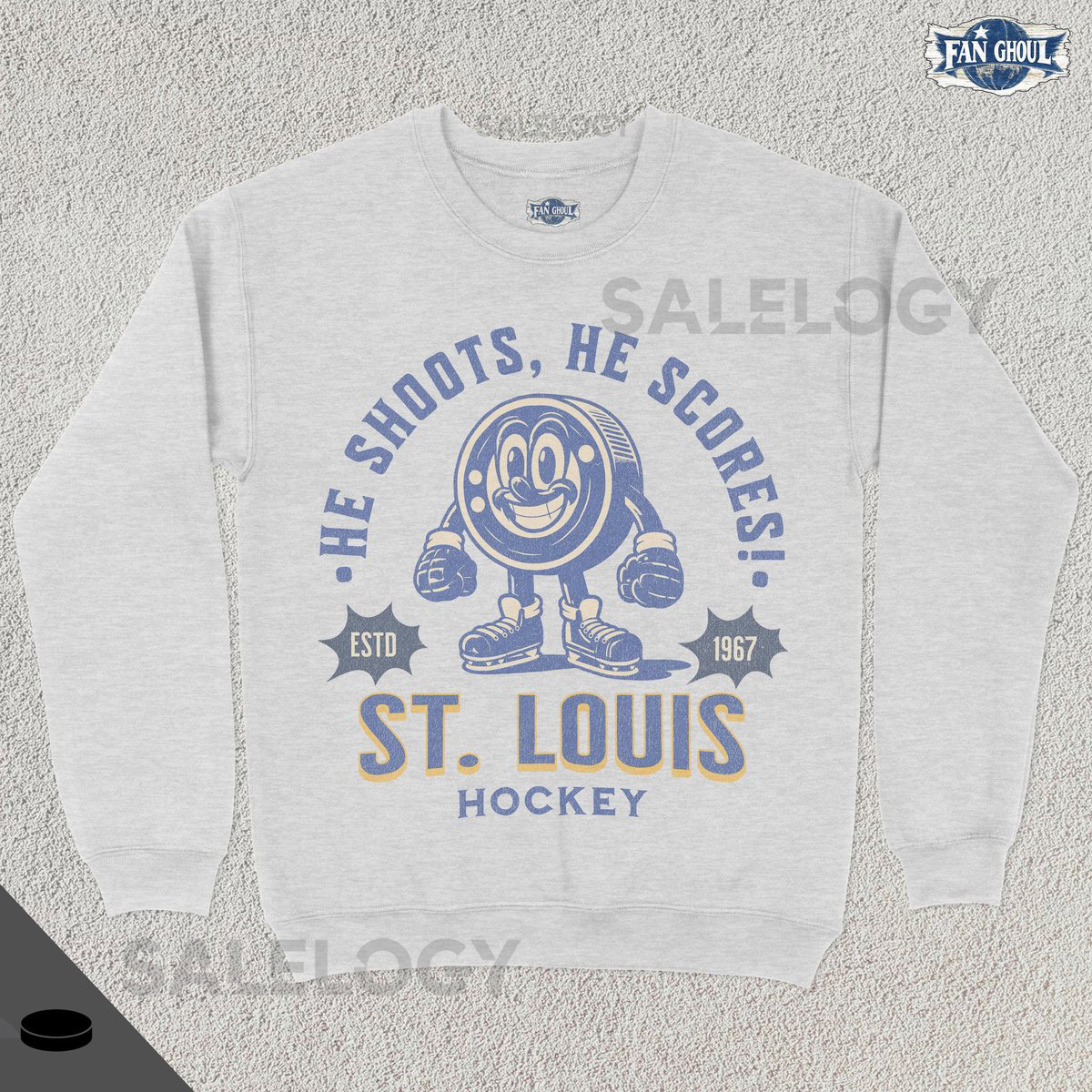 Retro St Louis Hockey Sweatshirt Vintage 70s Mascot Crewneck Sports Sweater Hockey Fan Gift Hockey Lover Apparel 80s Blue Merch_436