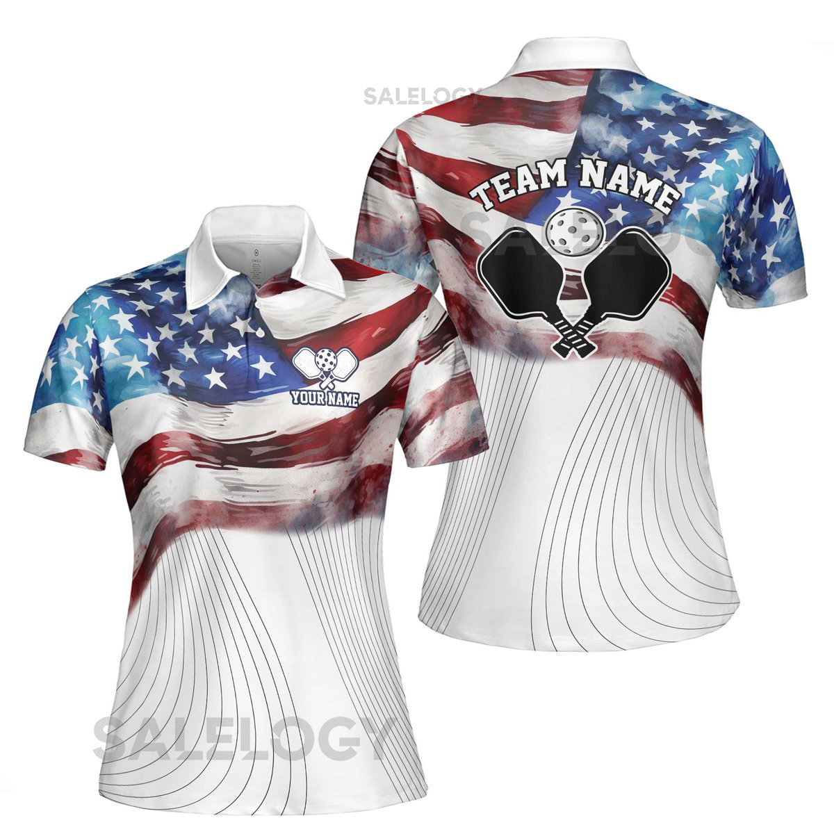 Personalized Name American Flag Patrotic Pickleball Women's Polo Shirt S-5XL_567