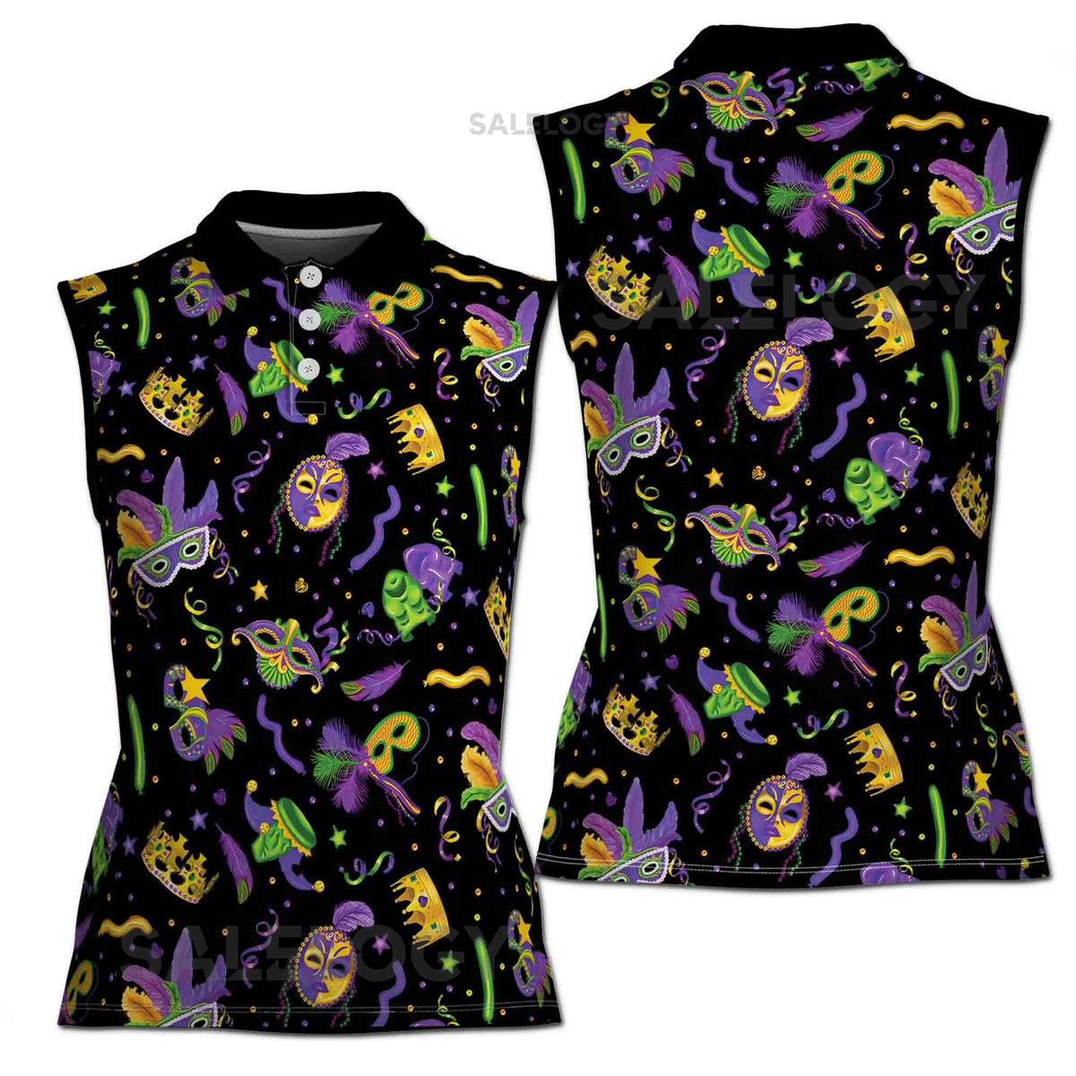 Funny Mardi Gras Carnival Fun Festival Pattern Women's Sleeveless Polo XS-4XL_501