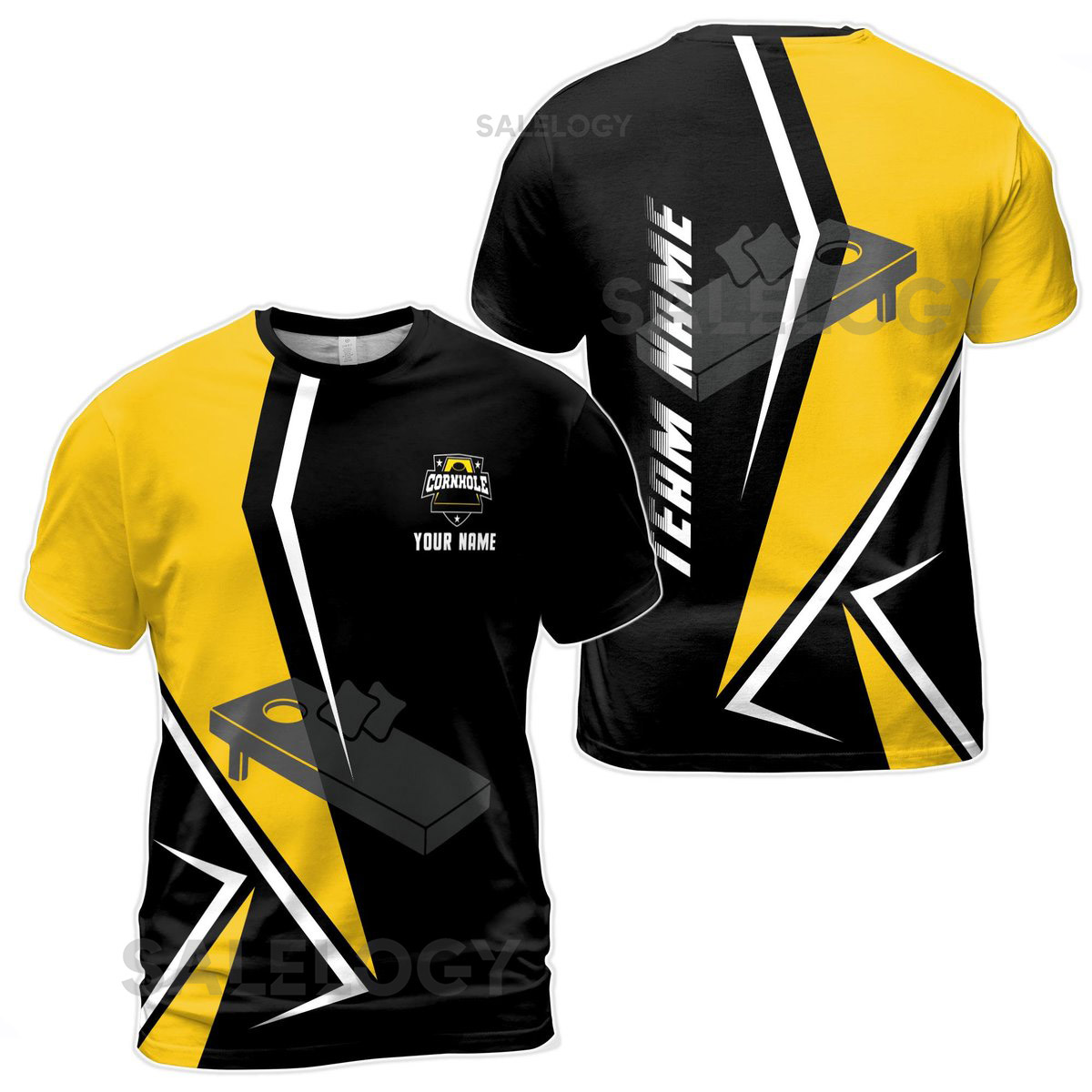 Funny Custom Name Cornhole Team Black and Gold Men39s T-shirt S-5XL_209