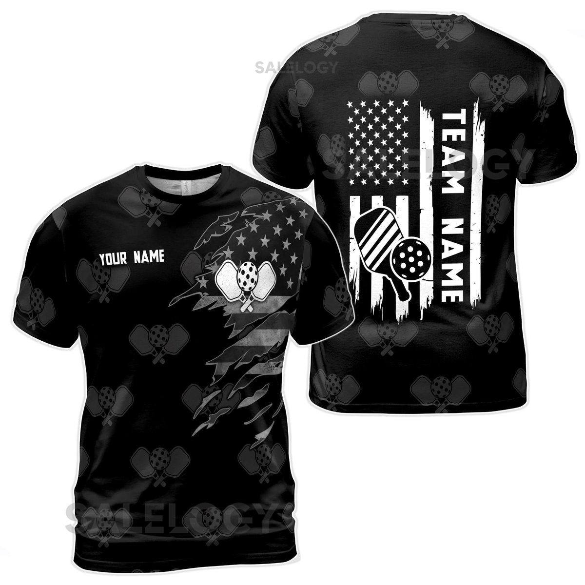 Customized Pickleball Paddle American Flag Team Black Ball Men39s T-shirt S-5XL_194