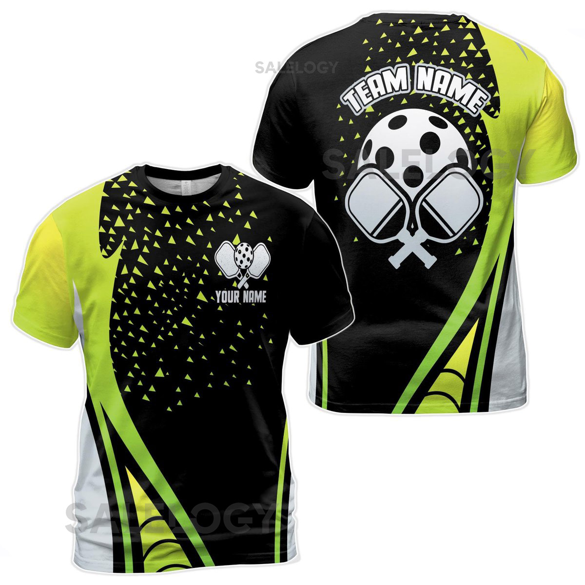 Custom Name Pickleball Team Name Green Triangle Pattern Men39s T-shirt S-5XL_94