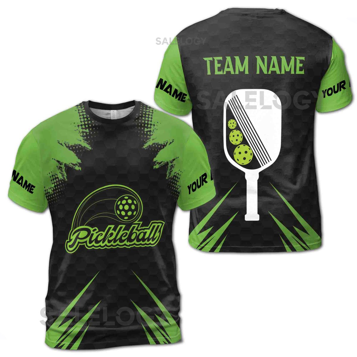 Funny Custom Name Pickleball Team Green Black Men39s T-shirt S-5XL_210