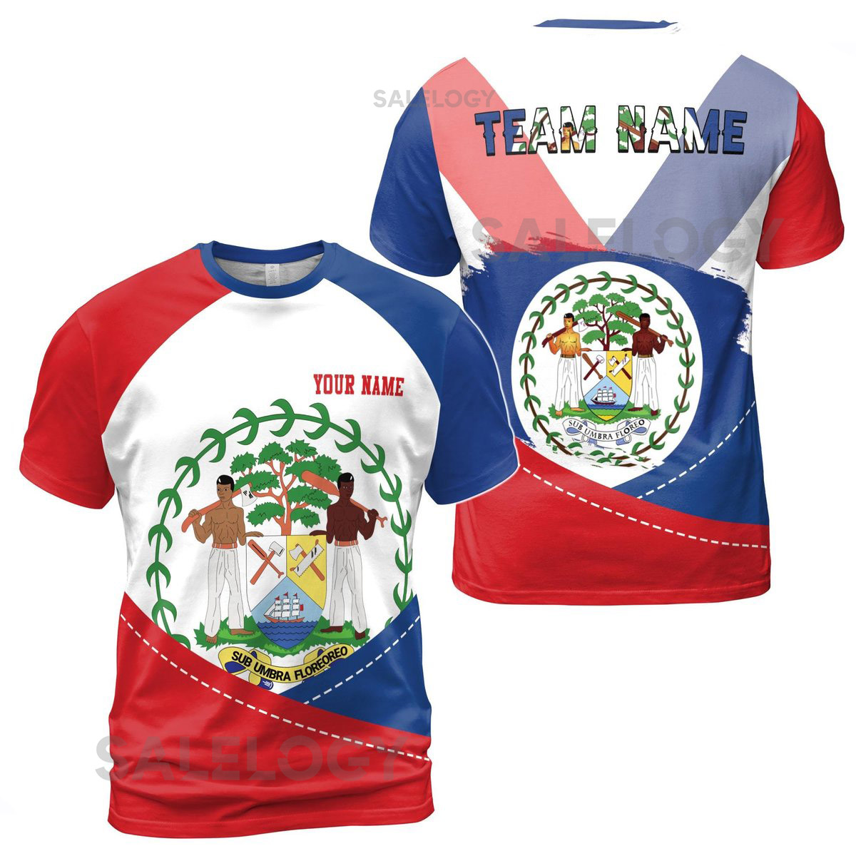 Custom Name Belize Flag Coat Of Arms Red White Blue Patriotic T-shirt S-5XL_22