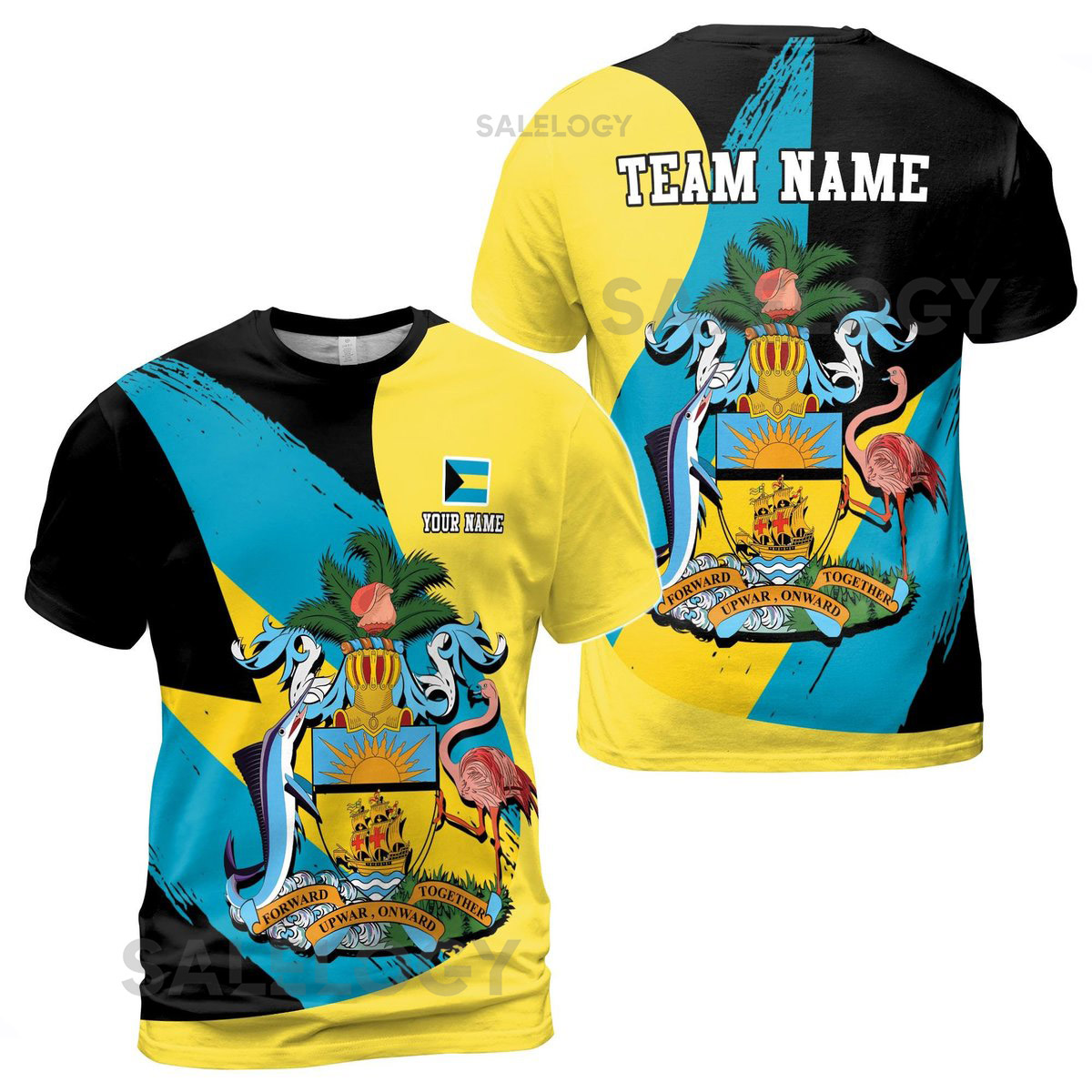 Custom Name Belize Flag Coat Of Arms Patriotic Yellow Black Blue T-shirt S-5XL_21