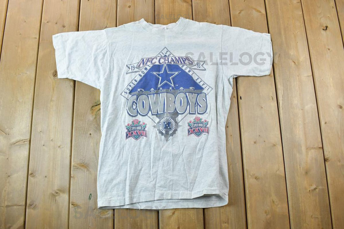 Vintage 1992 Dallas Cowboys NFC Champs NFL Graphic T-Shirt Made In USA Single Stitch 90s Streetwear Sportswear_475