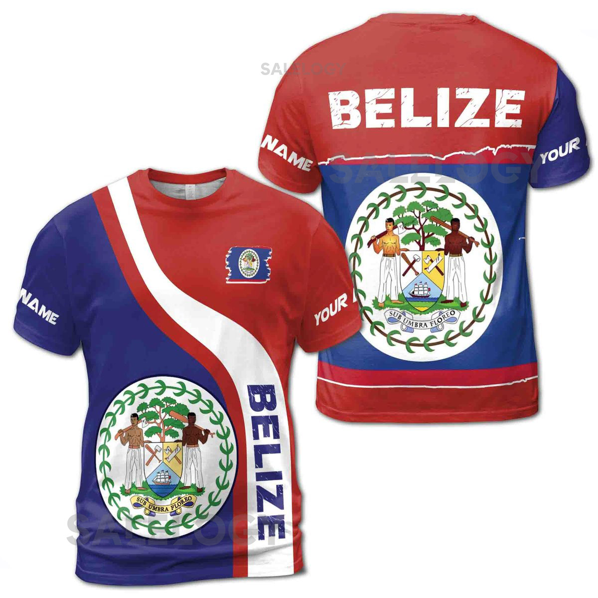 Customized Name Patriotic Belize Coat Of Arms Men39s T-shirt S-5XL_182