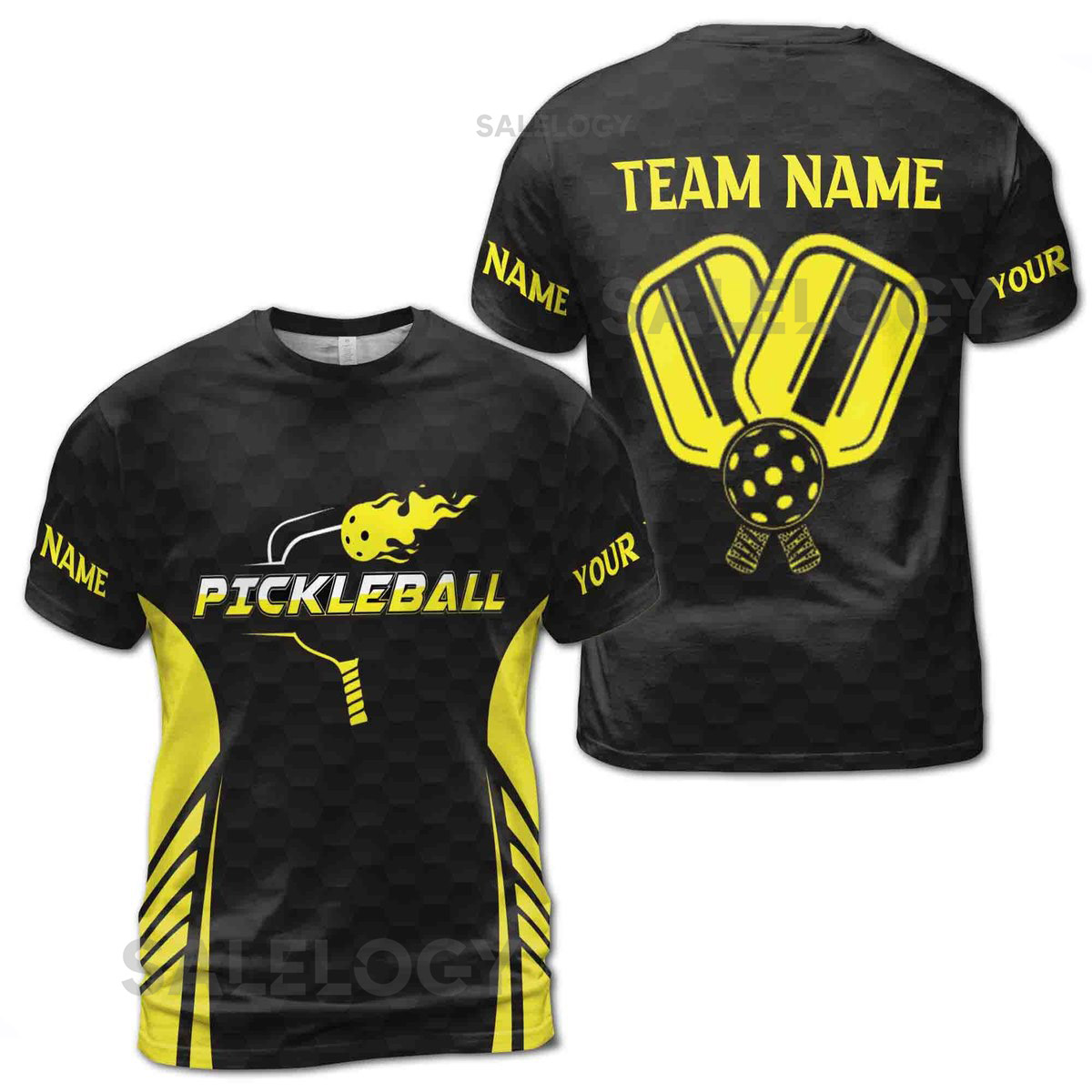 Custom Name Pickleball Team Name Fireball Black Men39s T-shirt S-5XL_93