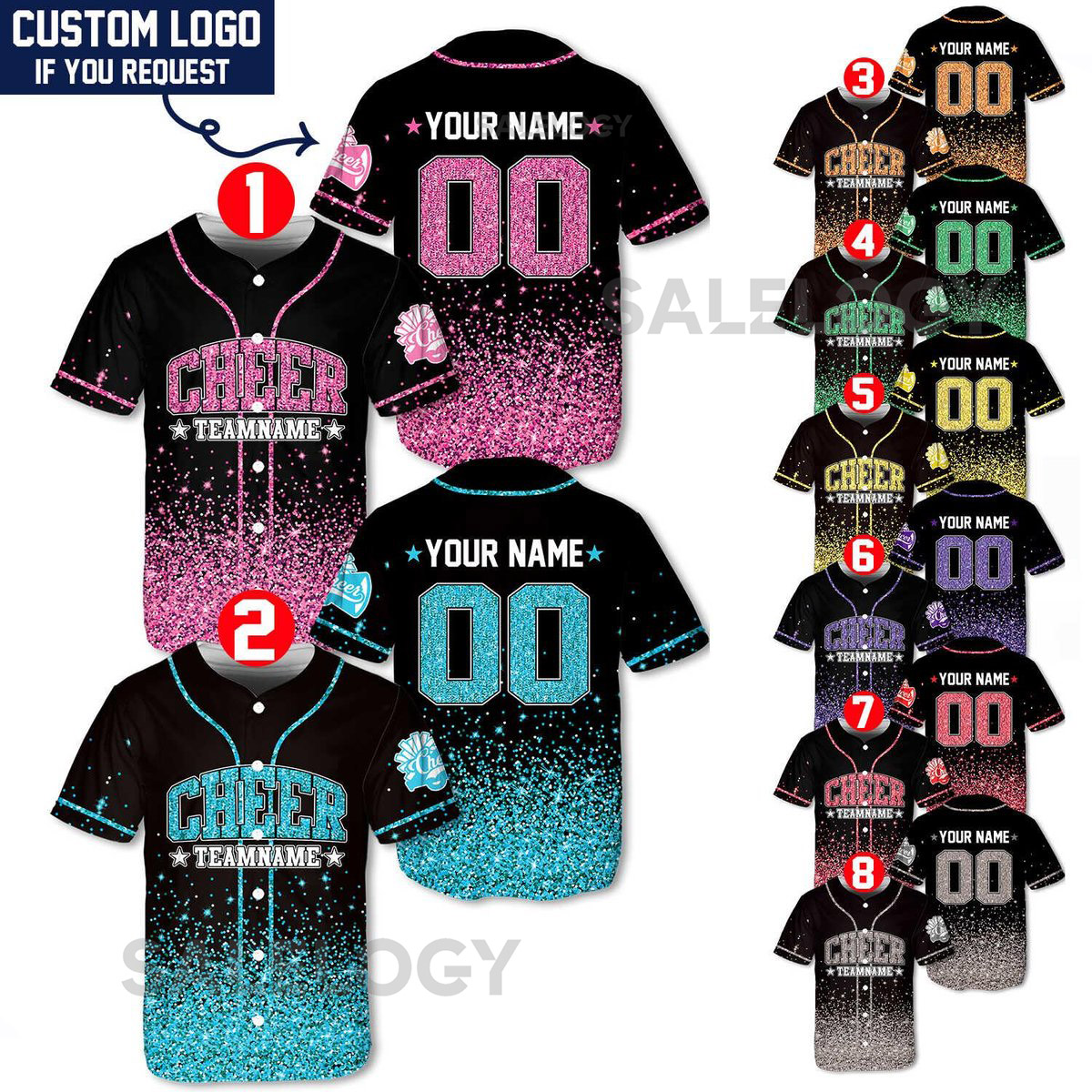 Personalized Team Name Number Bow Ribbon Baseball Jersey Custom Glitter Cheer Baseball Jersey Glitter Jersey Shirt For Cheerleader_685