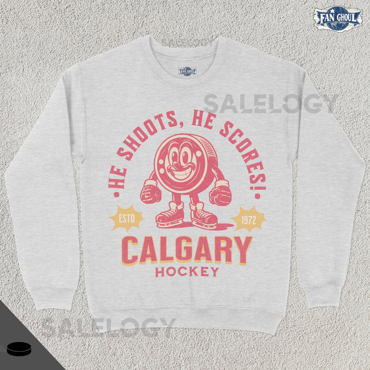 Retro Calgary Hockey Sweatshirt Vintage 70s Mascot Crewneck Sports Sweater Hockey Fan Gift Hockey Lover Apparel 80s Flame Merch_96