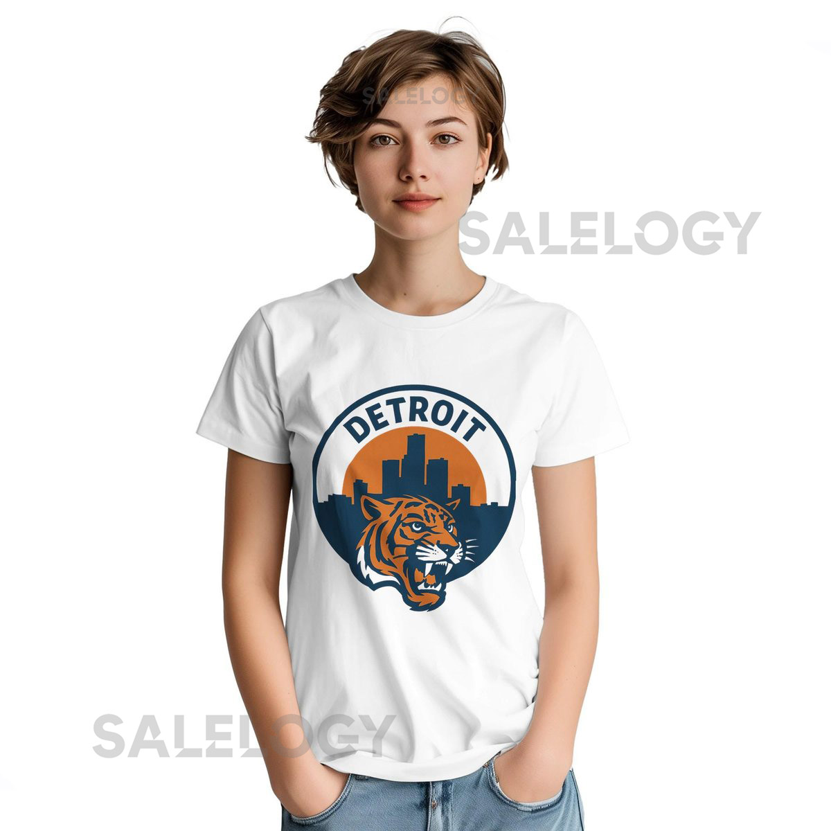 Detroit Tiger Inspired Skyline T-Shirt Vintage-Style Emblem Motor City Baseball Tee_229