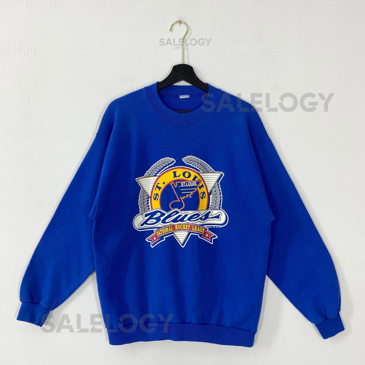 Vintage 90s St Louis Blues Sweatshirt St Louis Blues Crewneck Blues Sweater Pullover Sportswear NHL St Louis Blues Print Logo Blue Large_696