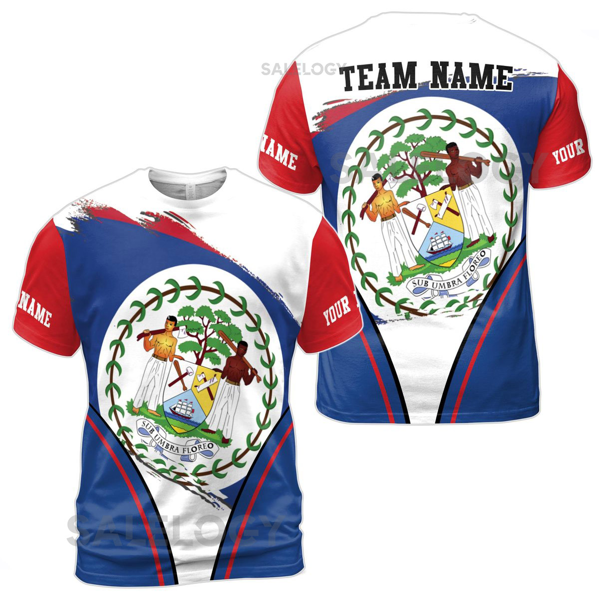 Custom Name Belize Coat Of Arms Flag Blue White Red T-shirt S-5XL_18