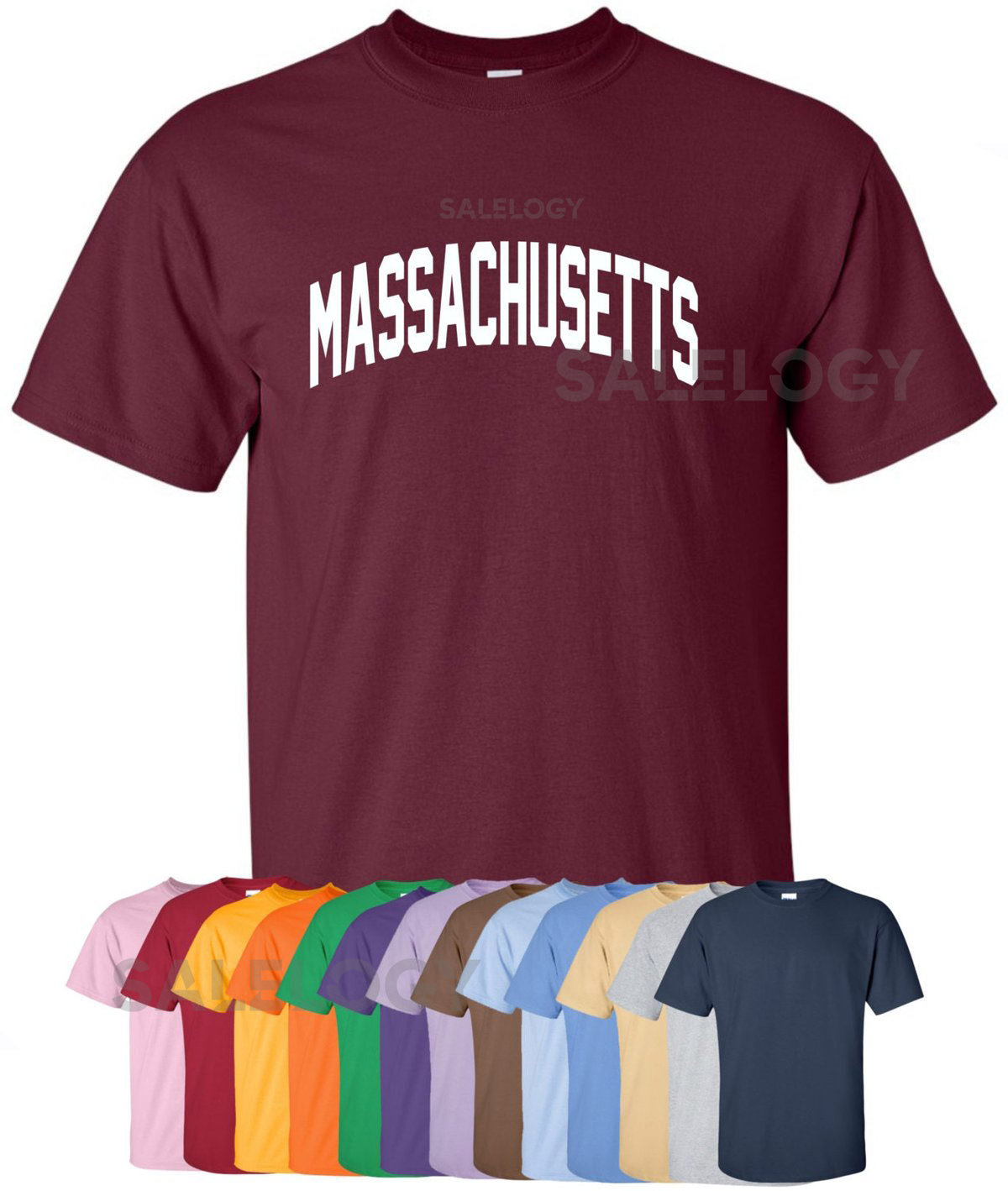 New quotMassachusettsquot T-Shirt Choose From Over 30 Shirt Colors 15 Print Colors Available in Sizes S-4XL 6.0 oz 100 Cotton_480
