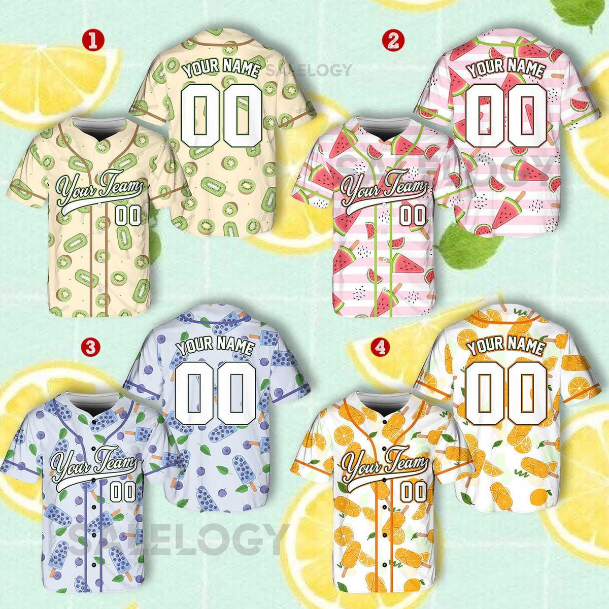 Personalized Team Name And Number Fruit Baseball Jersey Custom Baseball Jersey Baseball Jersey Jersey Tropical Baseball Uniform for Team_596