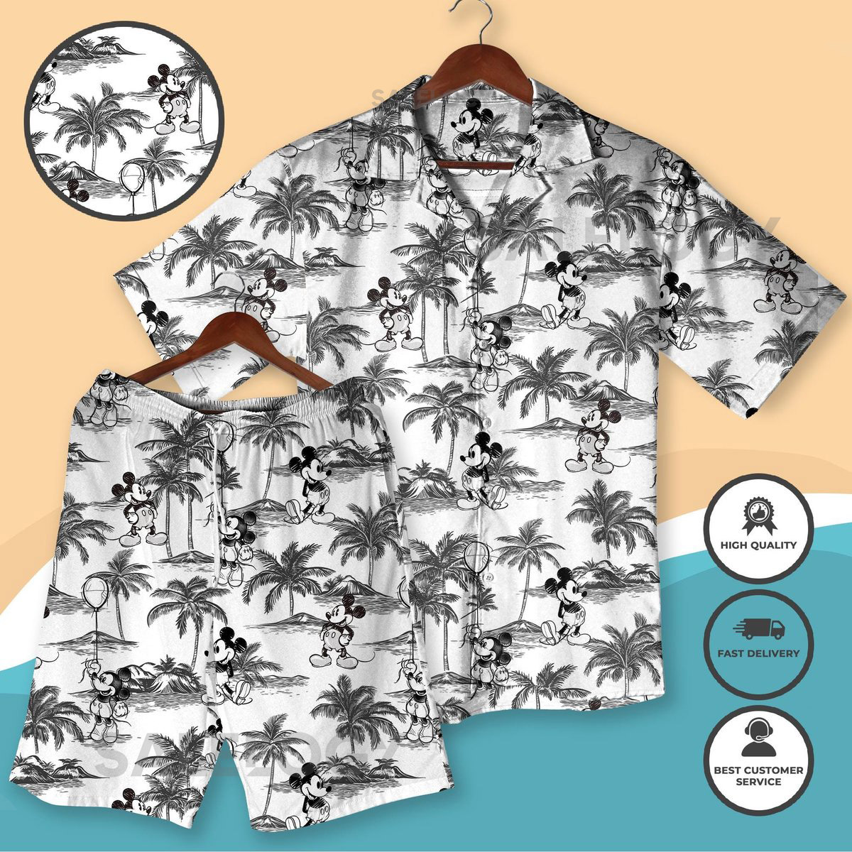 Mickey Summer Tropical Palm Tree Island Mickey Hawaii Shirt Hawaiian Shorts Summer Vacation Mouse Hawaiian Shirt_195