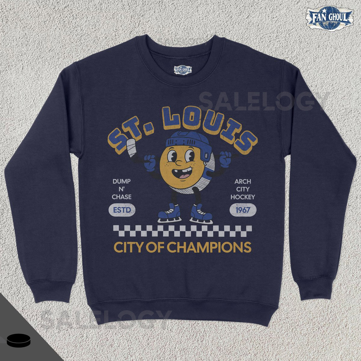 Retro Champs St Louis Hockey Sweatshirt Vintage 70s Mascot Crewneck Champions Sweater Hockey Fan Gift Stanley Cup Playoffs Blue_421