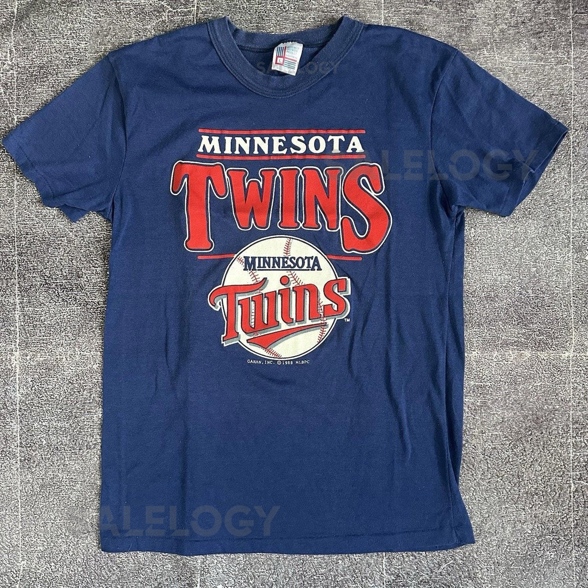 Men's Vintage 80's MLB Garan Minnesota Twins Baseball Navy Blue T Shirt Tee Sz L_560