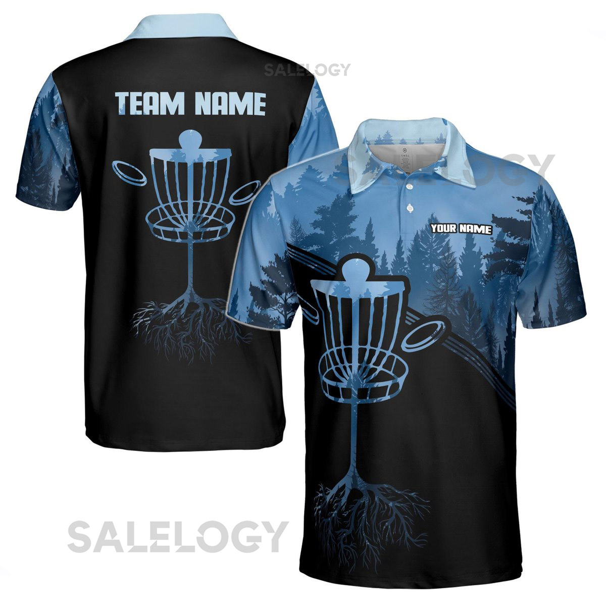 Custom Name Team Disc Golf Black Blue Deep in The Jungle Men39s Polo Shirt S-5XL_178