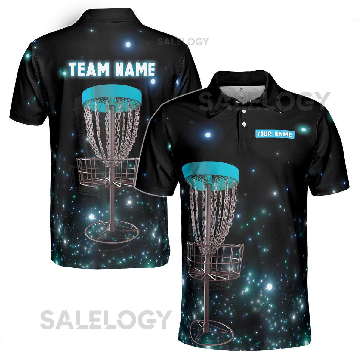 Custom Name Team Disc Golf Black Galaxy Men39s Polo Shirt S-5XL_179